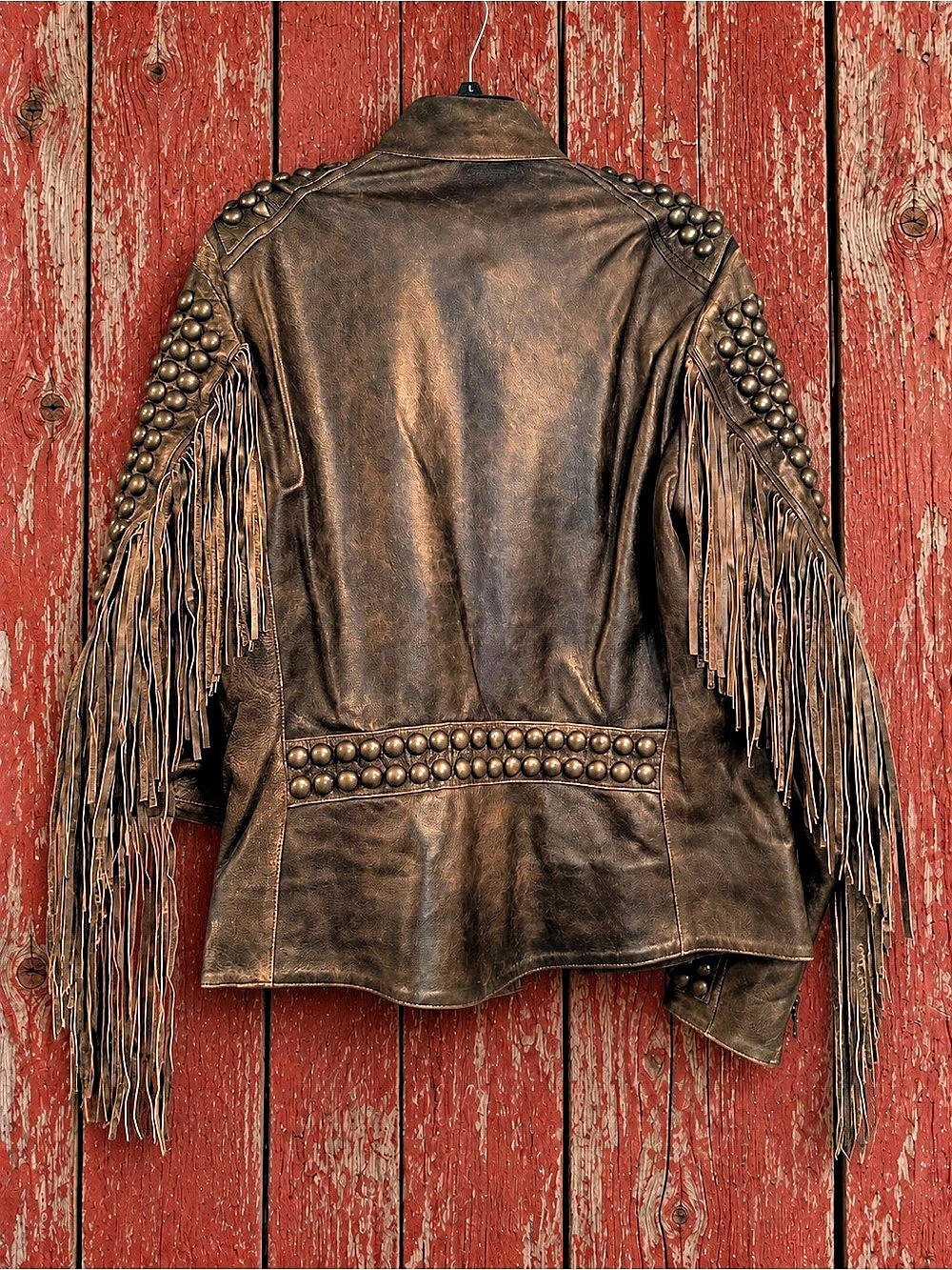 Old Gringo Studded Fringe Leather Jacket in Brown Like New